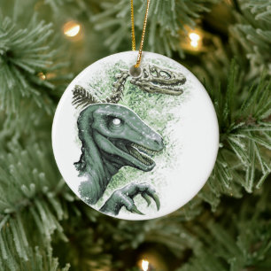 Raptor in Green Ceramic Ornament