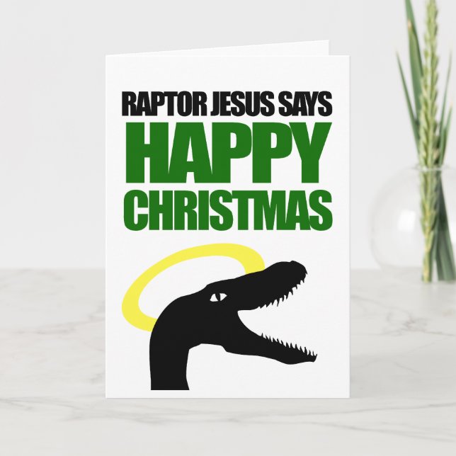 Raptor Jesus says Happy Christmas Holiday Card (Front)