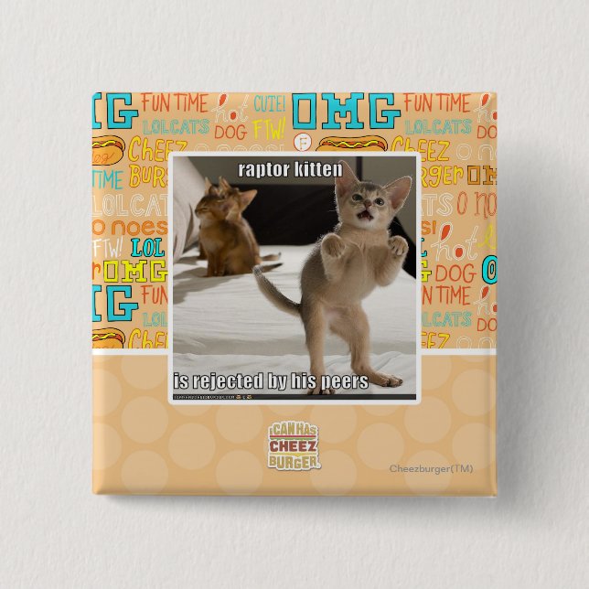 Raptor Kitten 2 Inch Square Button (Front)