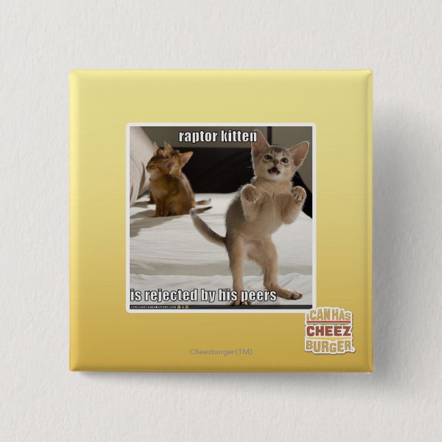 Raptor Kitten 2 Inch Square Button (Front)