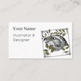 Raptor Portrait and Olive Leaves - Botanical Art Business Card