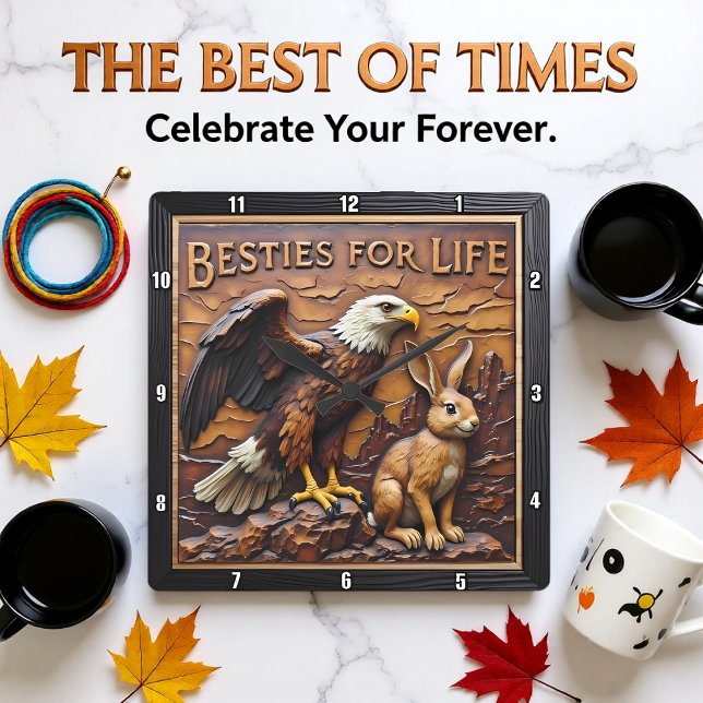 Raptor Rabbit Close Companions Square Wall Clock (Creator Uploaded)