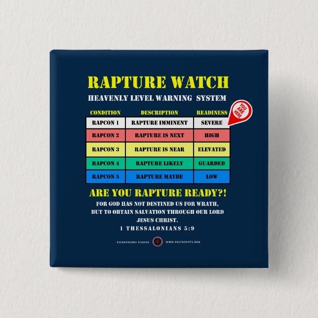 Rapture-Alert-Levels 2 Inch Square Button (Front)