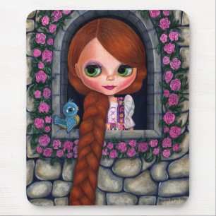 Rapunzel Big Eyes Girl Doll Cute Redhead Bluebird Mouse Pad