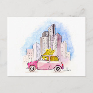 Rapunzel Drives a Mini Cooper Postcard