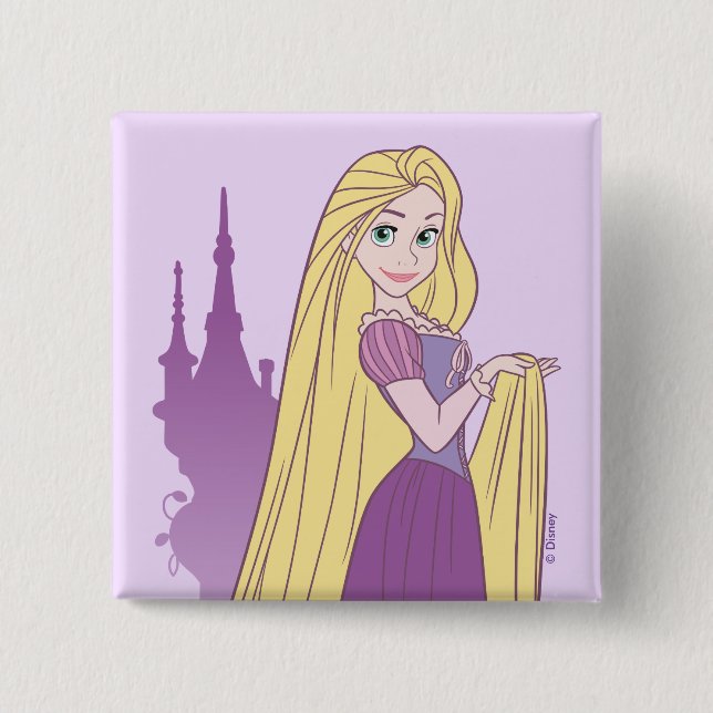 Rapunzel & Tower Graphic 2 Inch Square Button (Front)