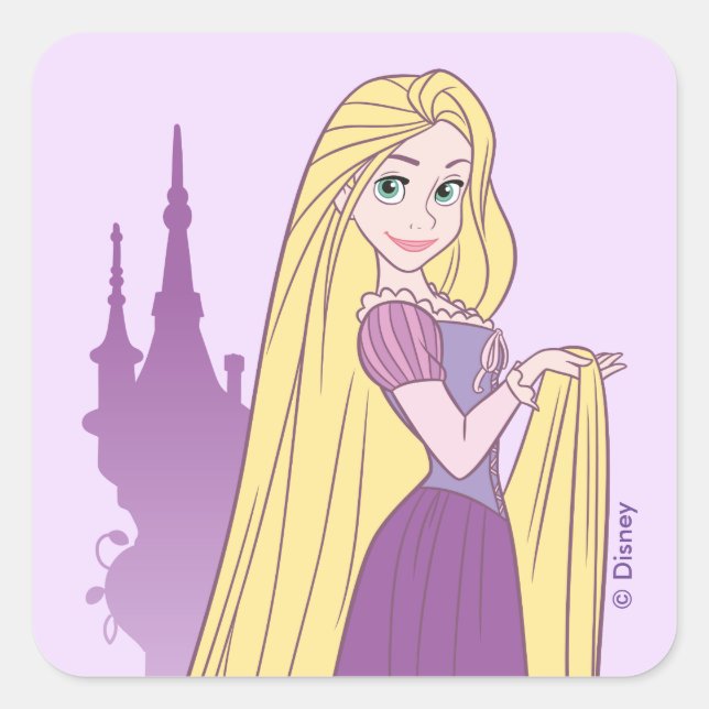 Rapunzel & Tower Graphic Square Sticker (Front)