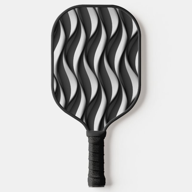 Raquette De Pickleball 3 Motif noir et blanc ondulé Dimensional (Recto)