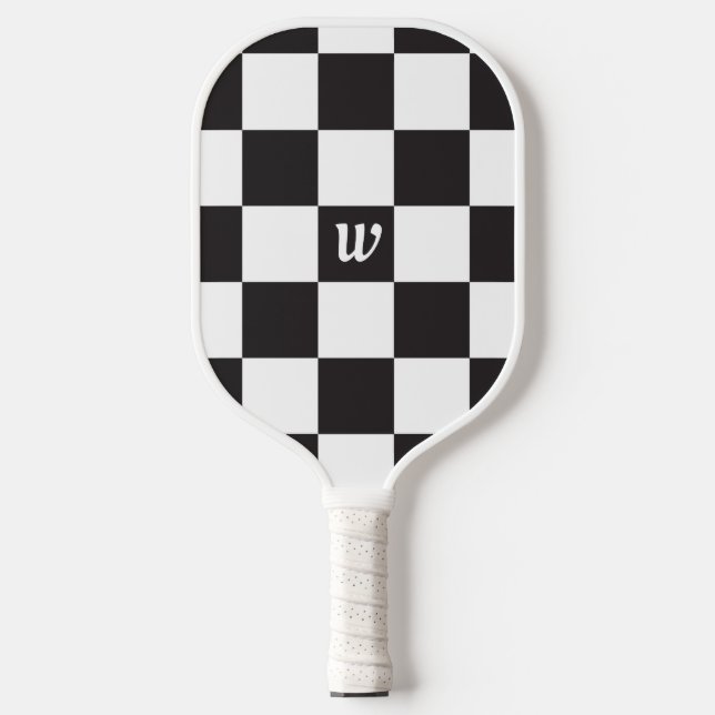 Raquette De Pickleball à damiers Monogramme noir et blanc (Recto)