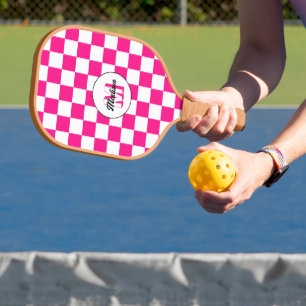 Raquette De Pickleball à damiers rose chaud blanc rétro Monogram