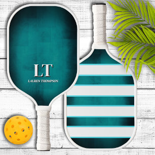 Raquette de pickleball à monogramme Aqua et Blanc