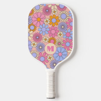 Raquette de pickleball à monogramme floral rétro