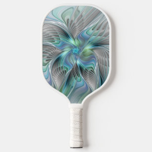 Raquette De Pickleball Abstrait Bleu Vert Papillon Imaginaire Fractal Art