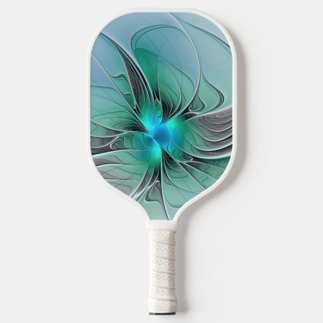 Raquette De Pickleball Abstrait De Bleu, Art Fractal Moderne (Recto)