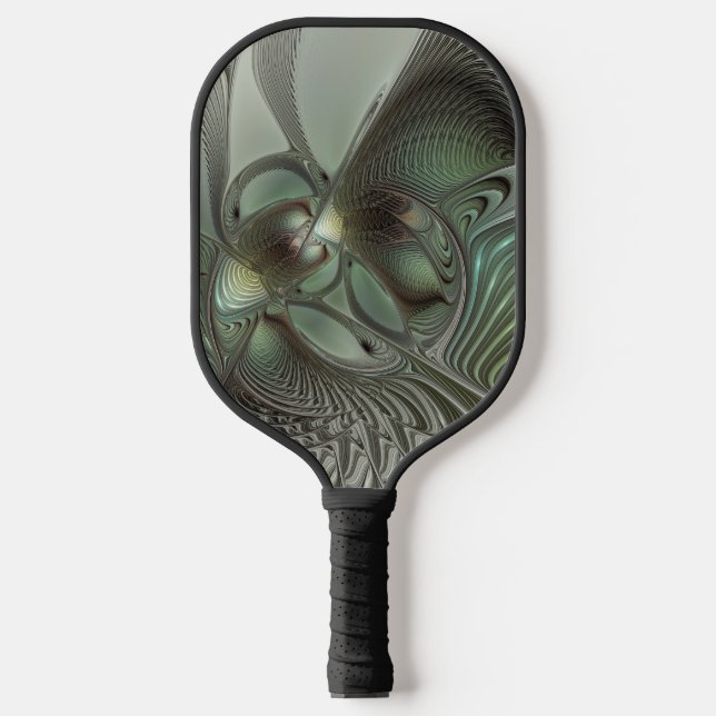 Raquette De Pickleball Abstrait Olive Sage Green Grey Fractal Art Imagina (Recto)