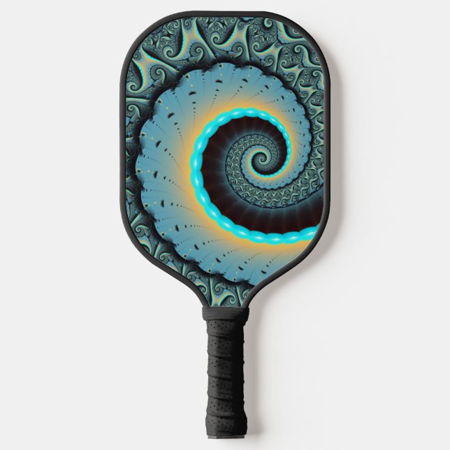 Raquette De Pickleball Abstraite spirale d'art fractal bleu turquoise ora (Recto)