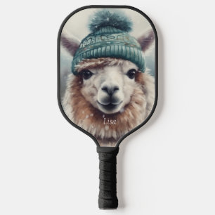 Raquette De Pickleball Adorable alpaga portant beanie bleue, personnalisa