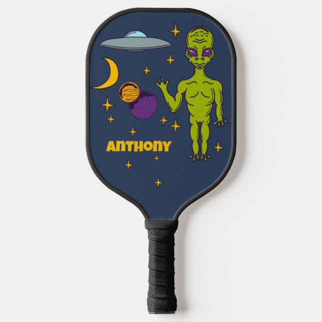Raquette De Pickleball Alien spatial avec soucoupe volante personnalisée (Recto)