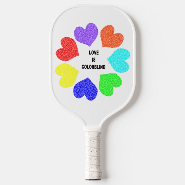 Raquette De Pickleball Amour interracial Coeurs arc-en-ciel (Recto)