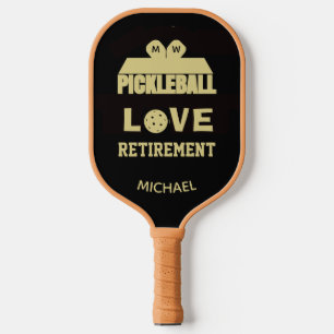 Raquette De Pickleball Amour Retraite Monogramme Nom Cour
