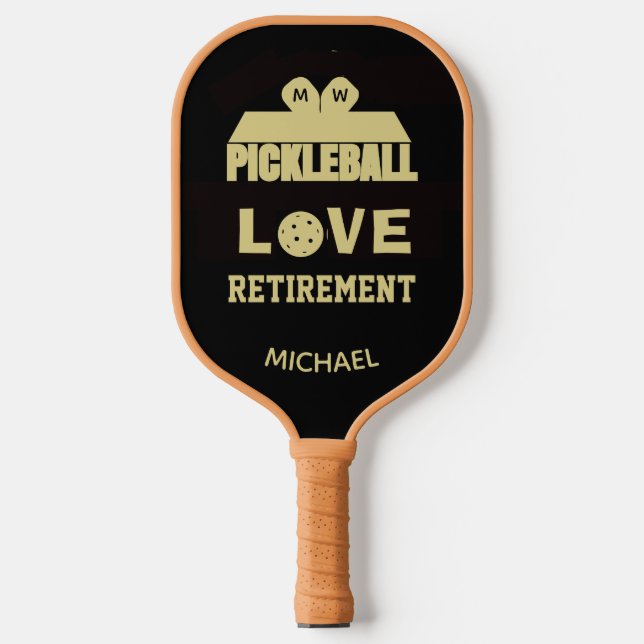 Raquette De Pickleball Amour Retraite Monogramme Nom Cour (Recto)