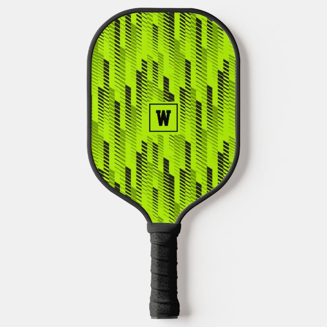Raquette De Pickleball Amusant moderne Neon Vert Abstrait rayures géométr (Recto)