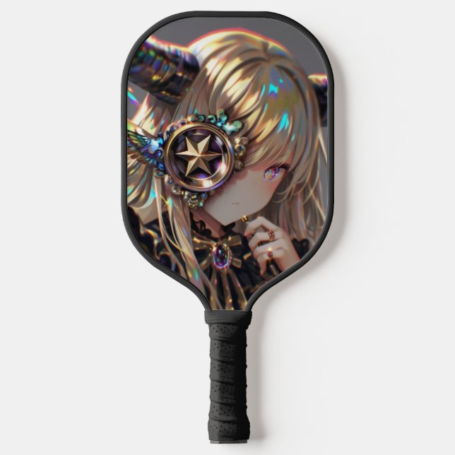 Raquette De Pickleball Anime Steampunk Horned Beauté avec Star Monocle (Recto)