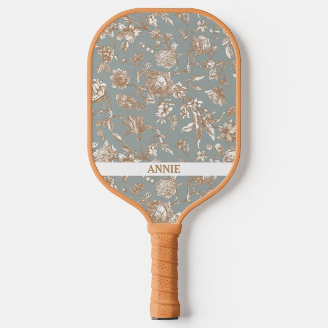 Raquette De Pickleball Antique Platine floral gris bleu toile Pickleball  (Recto)