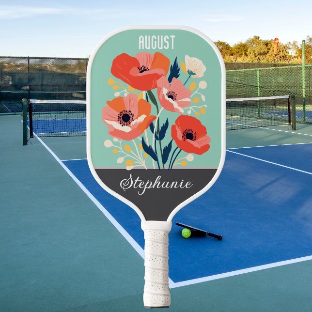 Raquette De Pickleball Août Fleur de naissance Nom personnalisé (Créateur téléchargé)