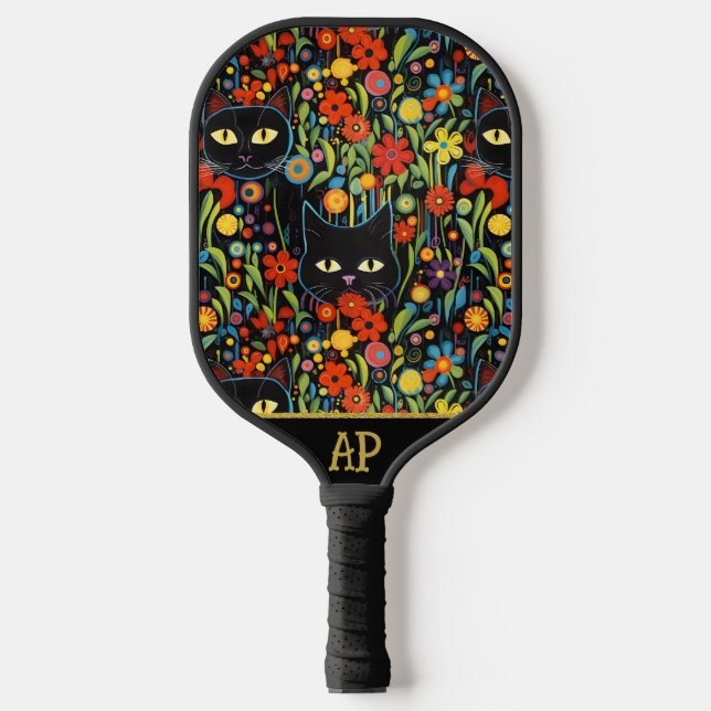 Raquette De Pickleball *~* AP68 Floral Whimsical Quirky Cat PHOTO 2 (Recto)