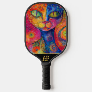 Raquette De Pickleball *~* AP68 Whimsical Quirky Cat Vibrant Colorful 8