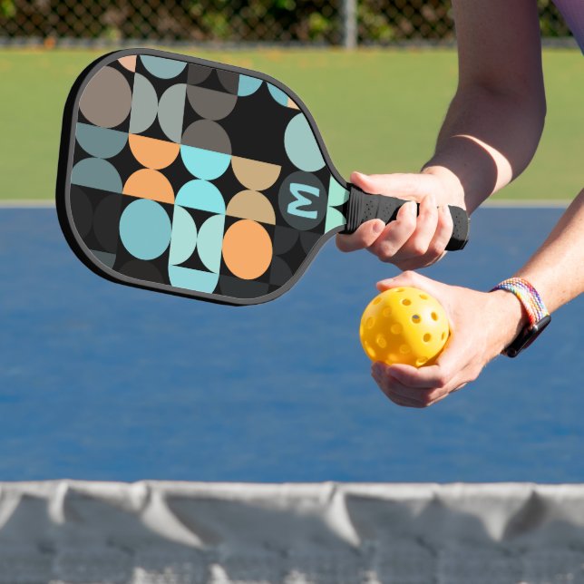 Raquette De Pickleball Aqua Blue Rust Orange Retro Motif (Insitu)