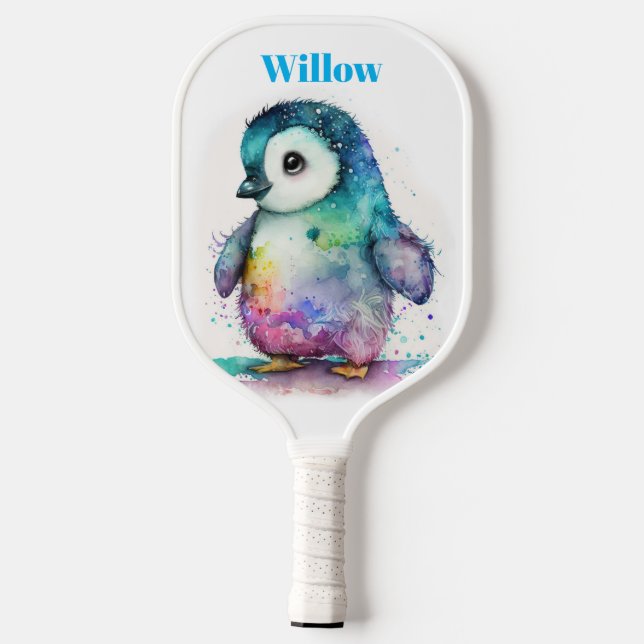 Raquette De Pickleball Aquarelle bébé pingouin Monogramme moderne Pickleb (Verso)