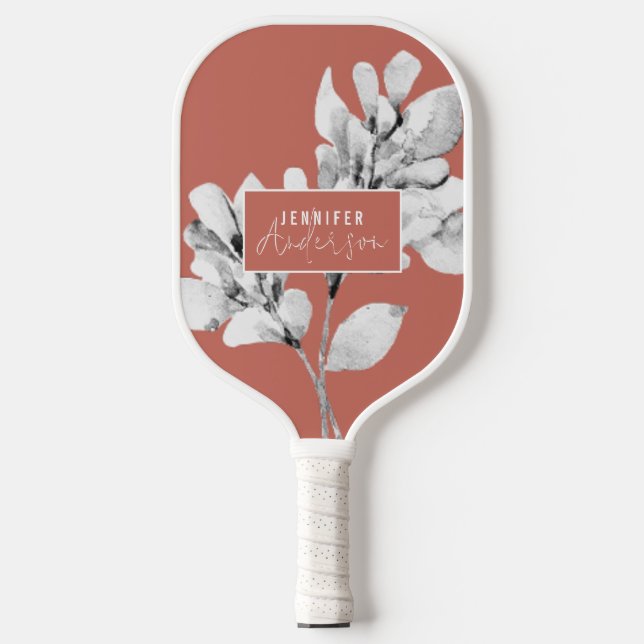Raquette De Pickleball Aquarelle botanique florale Script rose (Recto)
