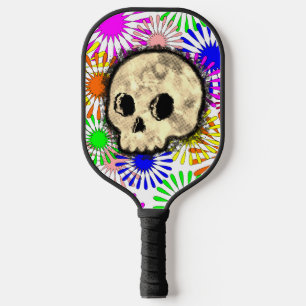 Raquette De Pickleball Aquarelle colorée du crâne de flamme florale