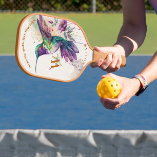 Raquette De Pickleball Aquarelle Élégante Colibri Avec Nom Personnalisé