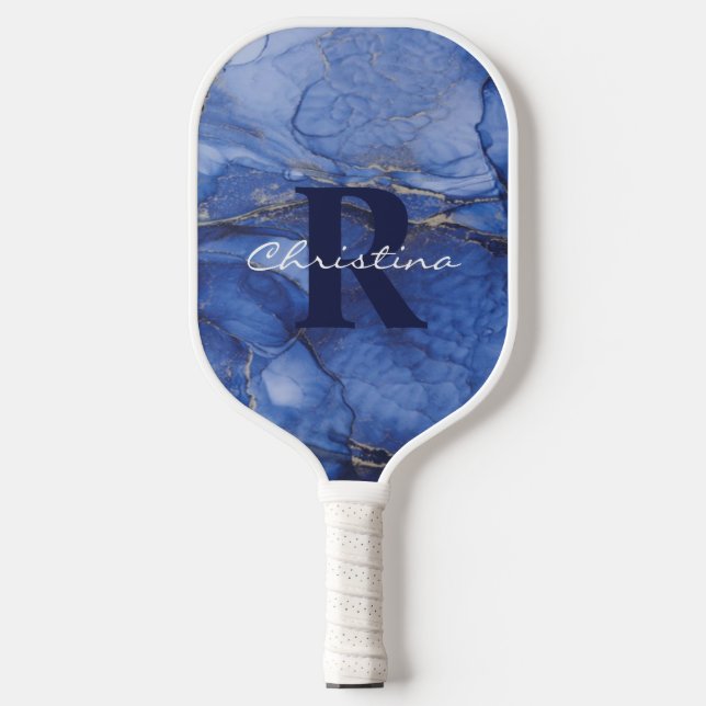 Raquette De Pickleball Aquarelle marine Monogramme et nom personnalisable (Recto)