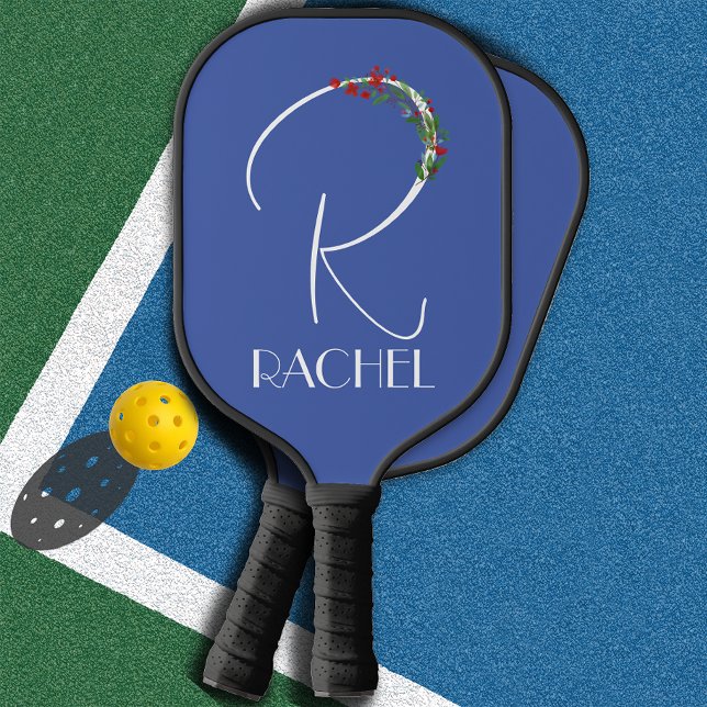 Raquette De Pickleball Aquarelle moderne nom initial R bleu (Créateur téléchargé)