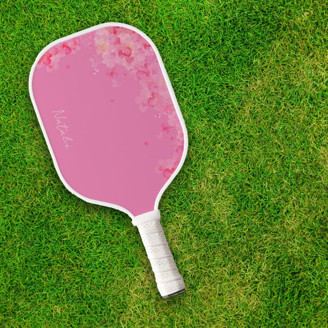 Raquette De Pickleball Aquarelle nom floral rose (Créateur téléchargé)