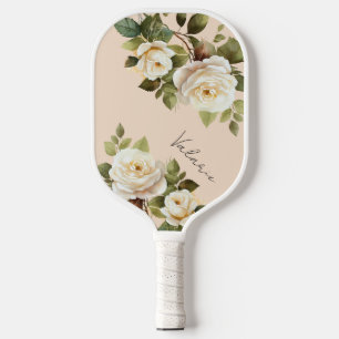 Raquette De Pickleball Aquarelle Rose Monogramme Pickleball