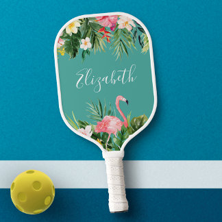 Raquette De Pickleball Aquarelle Tropical Floral Flamant rose Turquoise A