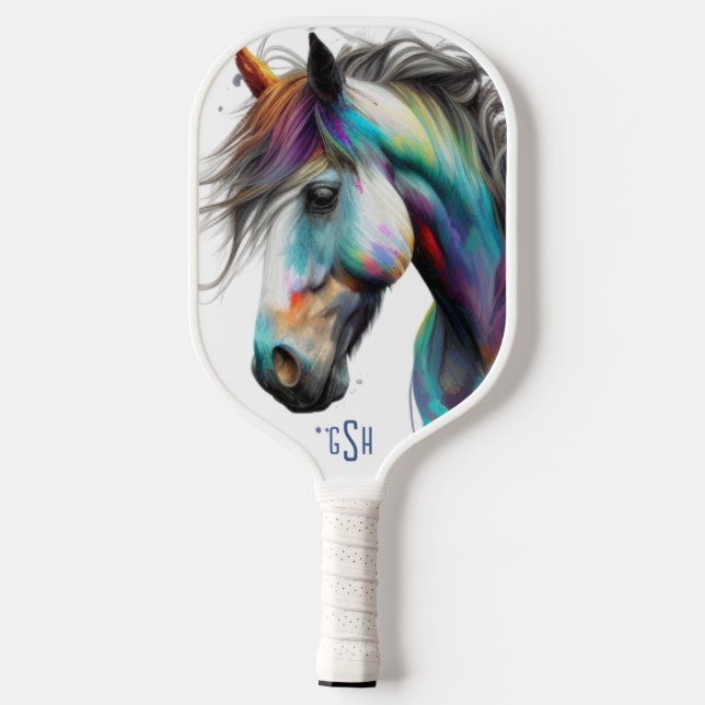 Raquette De Pickleball Aquarelles Cheval Illustration de tête Deux (Verso)