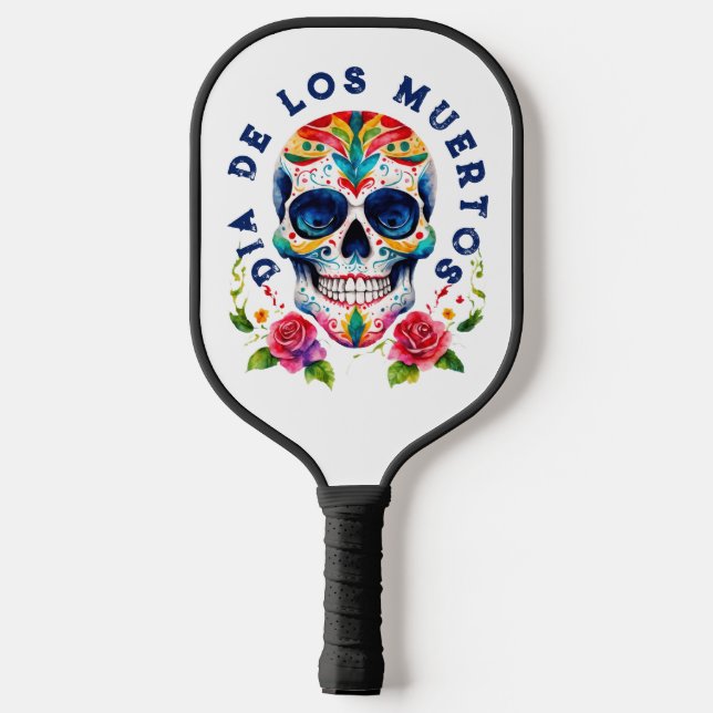 Raquette De Pickleball Aquarelles Retro Crâne à sucre Dea De Los Muertos (Verso)
