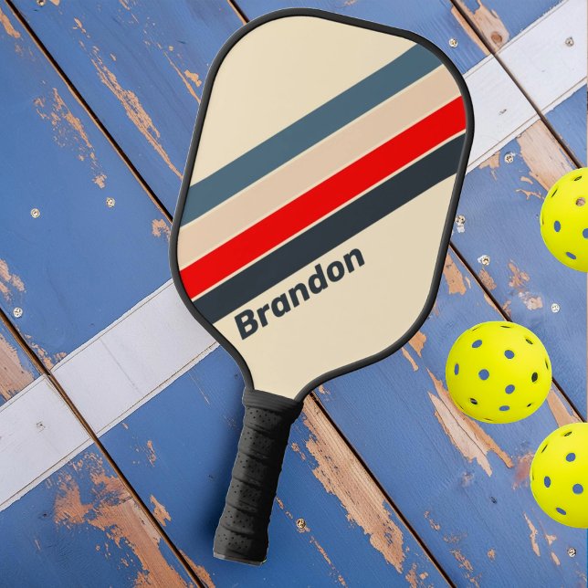 Raquette De Pickleball Arc-en-ciel rétro-nautique avec nom (Créateur téléchargé)