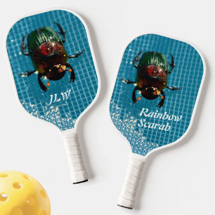 Raquette De Pickleball Arc-en-ciel Scarab Beetle Photographique bleu