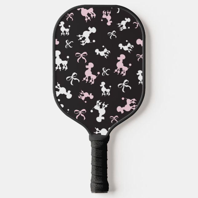 Raquette De Pickleball Arrière - plan noir caniche rose et blanc (Recto)