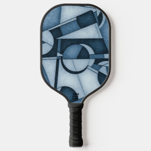 Raquette De Pickleball Art abstrait géométrique cyanotype texturé