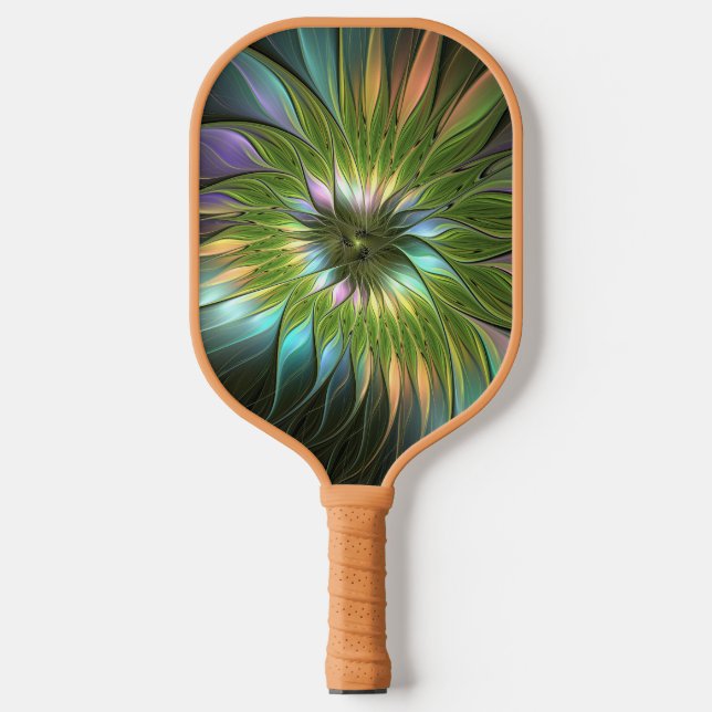 Raquette De Pickleball Art Fractal Fleur Imaginaire Coloré Lumineux (Recto)