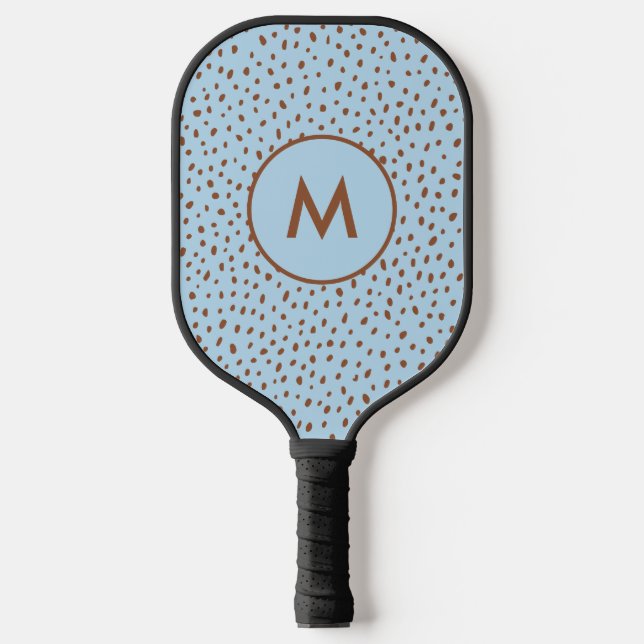 Raquette De Pickleball Baby Blue & Boho Terracotta Brown Dots Monogramme (Recto)