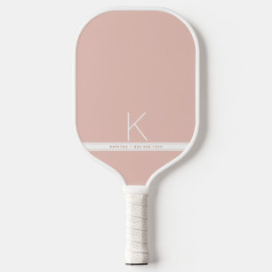 Raquette De Pickleball Bande blanche rose Simple Monogramme moderne